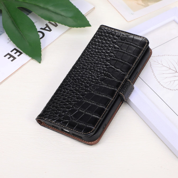 For OnePlus 11 5G Crocodile Top Layer Cowhide RFID Leather Phone Case(Black) - OnePlus Cases by PMC TechLife | Online Shopping South Africa | PMC TechLife | Buy Now Pay Later Mobicred