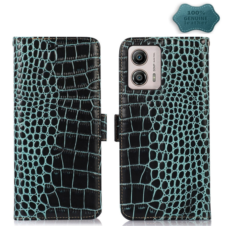 For Motorola Moto G53 5G Crocodile Top Layer Cowhide RFID Leather Phone Case(Green)