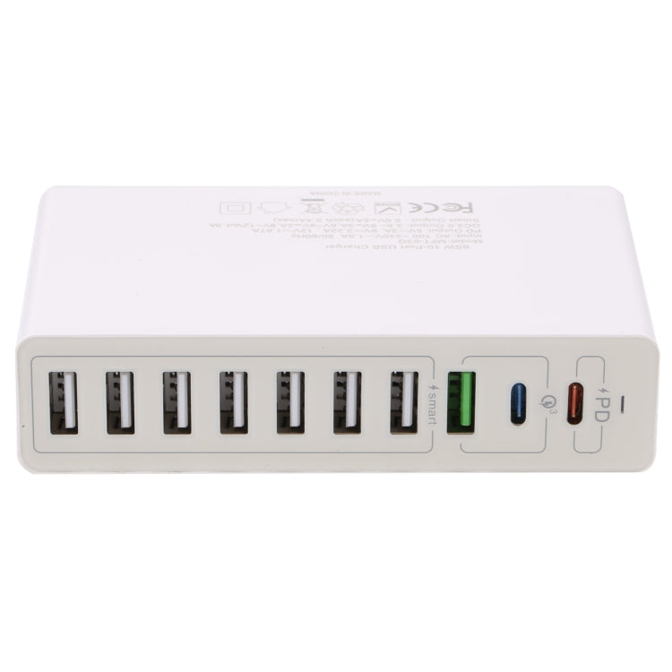 MFT-03Q 10 in 1 65W QC3.0 USB Smart Fast Charger, Plug Type:UK Plug(White)