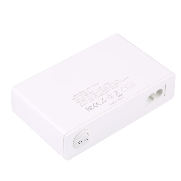 MFT-03Q 10 in 1 65W QC3.0 USB Smart Fast Charger, Plug Type:UK Plug(White)