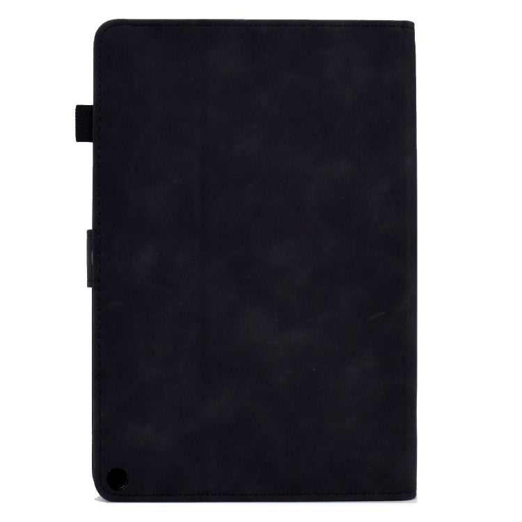 For Amazon Kindle Fire HD10 2021 Peony Butterfly Embossed Leather Smart Tablet Case(Black)