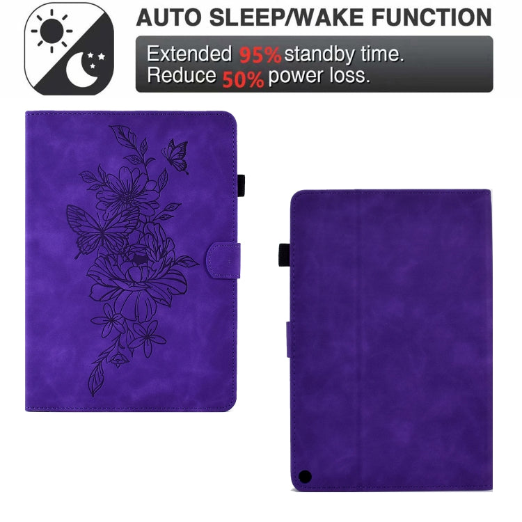 For Amazon Kindle Fire HD8 2020 Peony Butterfly Embossed Leather Smart Tablet Case(Purple) - Amazon by PMC TechLife | Online Shopping South Africa | PMC TechLife | Buy Now Pay Later Mobicred