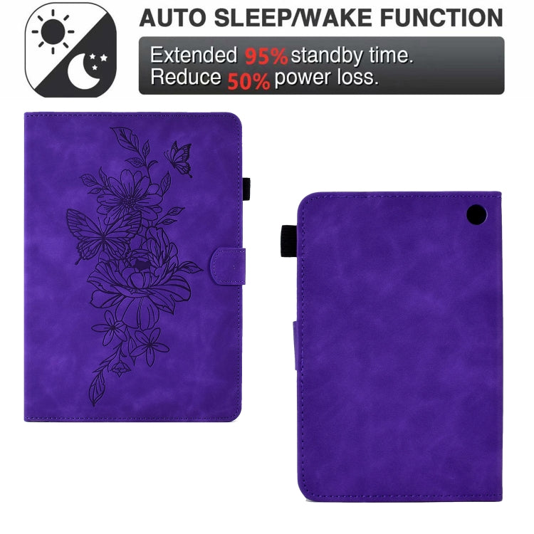For Amazon Kindle Fire 7 2022 Peony Butterfly Embossed Leather Smart Tablet Case(Purple) - Amazon by PMC TechLife | Online Shopping South Africa | PMC TechLife | Buy Now Pay Later Mobicred