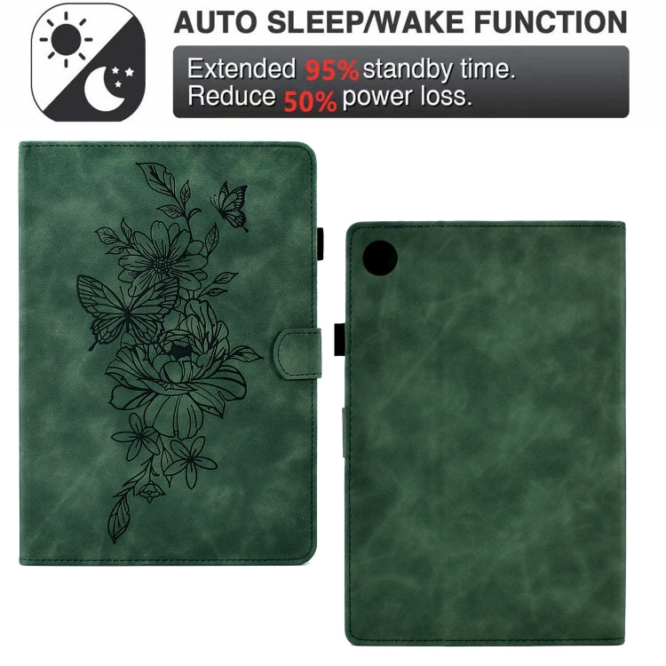 For Lenovo Tab M10 Plus Peony Butterfly Embossed Leather Smart Tablet Case(Green) - Lenovo by PMC TechLife | Online Shopping South Africa | PMC TechLife | Buy Now Pay Later Mobicred