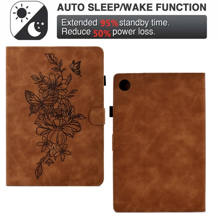 For Lenovo Tab M10 Plus 3rd Gen Peony Butterfly Embossed Leather Smart Tablet Case(Brown) - Lenovo by PMC TechLife | Online Shopping South Africa | PMC TechLife | Buy Now Pay Later Mobicred