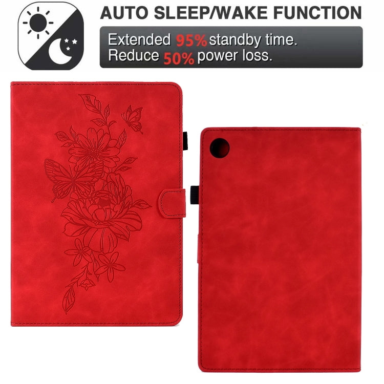 For Lenovo Tab M10 Plus 3rd Gen Peony Butterfly Embossed Leather Smart Tablet Case(Red) - Lenovo by PMC TechLife | Online Shopping South Africa | PMC TechLife | Buy Now Pay Later Mobicred