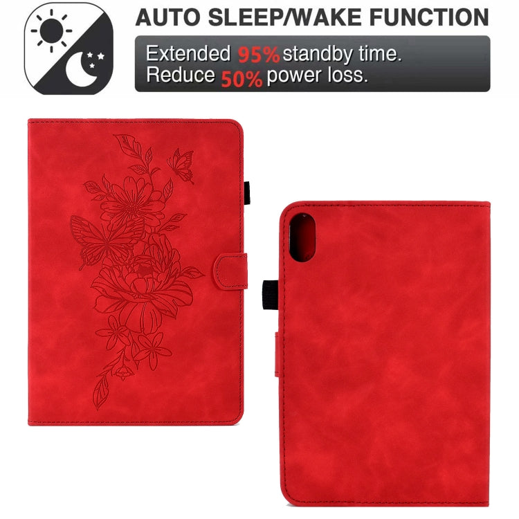 For Lenovo Tab P11 Peony Butterfly Embossed Leather Smart Tablet Case(Red) - Lenovo by PMC TechLife | Online Shopping South Africa | PMC TechLife | Buy Now Pay Later Mobicred