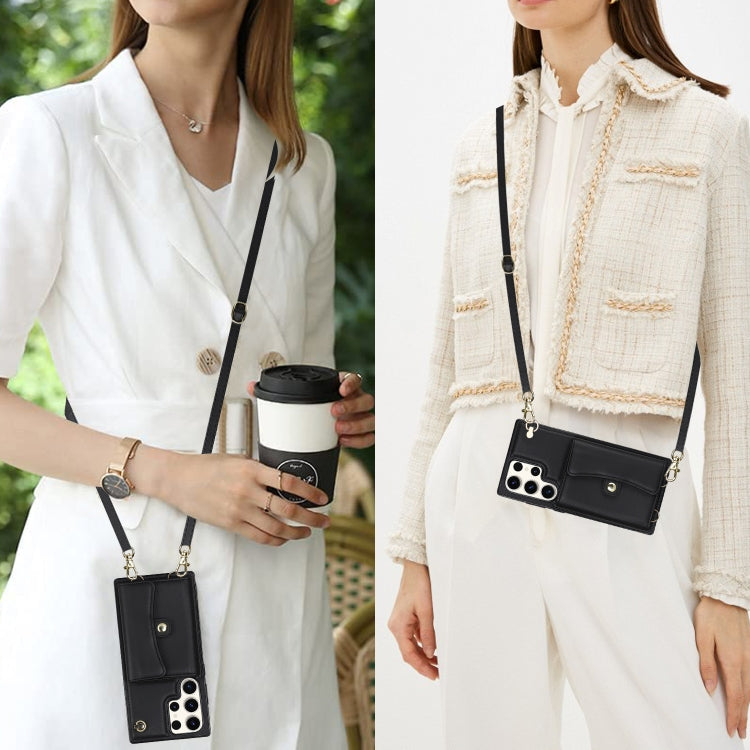 For Samsung Galaxy S23 Ultra 5G RFID Card Slot Leather Phone Case with Long Lanyard(Black) - Galaxy S23 Ultra 5G Cases by PMC TechLife | Online Shopping South Africa | PMC TechLife