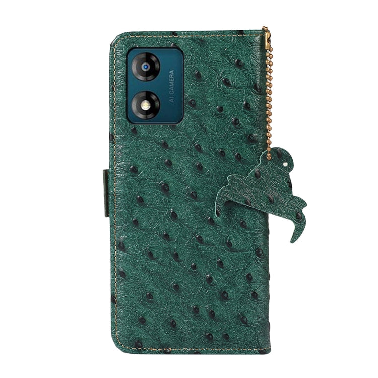 For Motorola Moto E13 4G 2023 Ostrich Pattern Genuine Leather RFID Phone Case(Green)