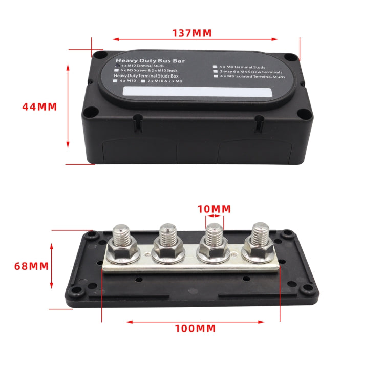 CP-3090 1 Pair 300A 48V 4-way M10 Terminal Busbar(Black + Red)