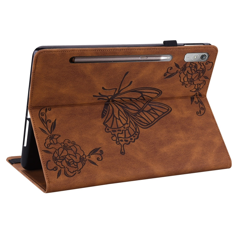 For Lenovo Tab P11 Pro Gen 2 11.2 Butterfly Flower Embossed Leather Tablet Case(Brown)