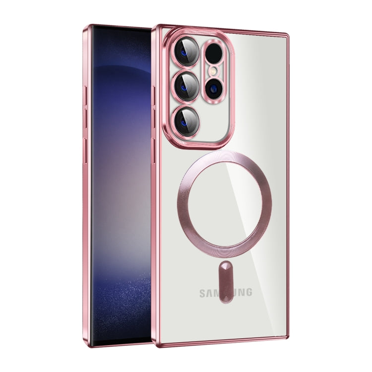 For Samsung Galaxy S23 Ultra 5G CD Texture Plating TPU MagSafe Phone Case with Lens Film(Pink)