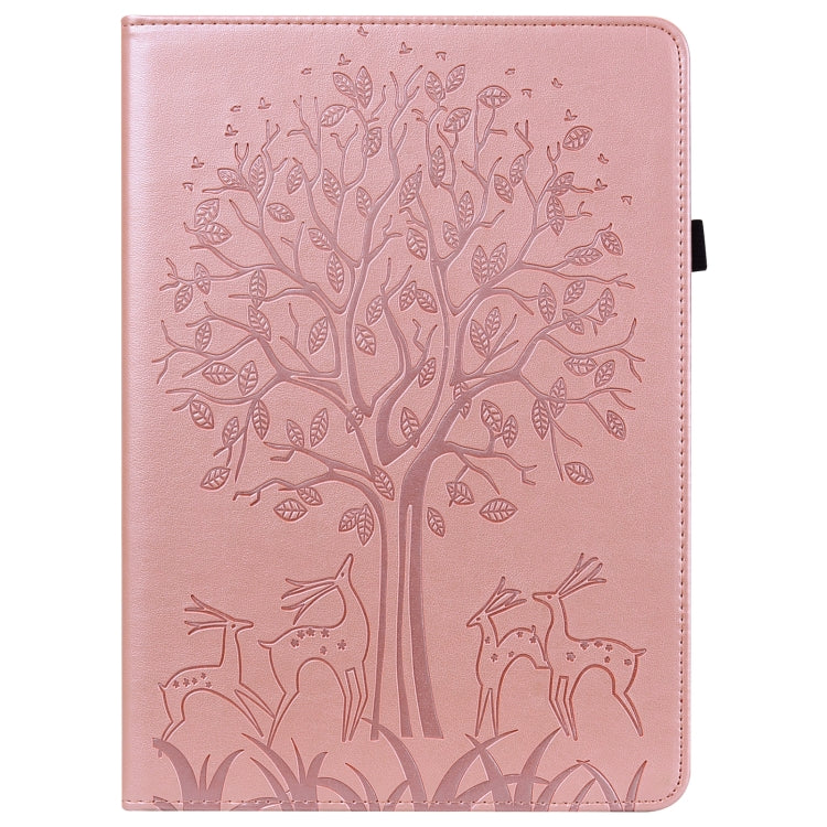 For Lenovo Tab M10 3rd Gen Tree & Deer Pattern Embossed Leather Tablet Case(Pink)