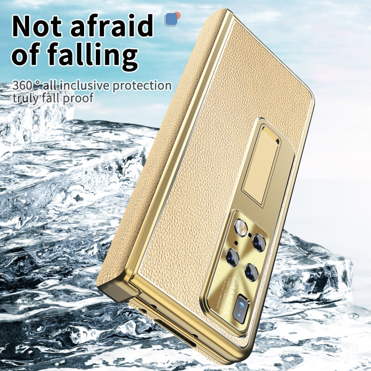 For Huawei Mate X2 Litchi Pattern Magnetic Shell Film Integrated Shockproof Phone Case(Champagne Gold) - Huawei Cases by PMC TechLife | Online Shopping South Africa | PMC TechLife | Buy Now Pay Later Mobicred