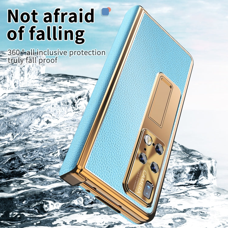 For Huawei Mate X2 Litchi Pattern Magnetic Shell Film Integrated Shockproof Phone Case(Blue Gold) - Huawei Cases by PMC TechLife | Online Shopping South Africa | PMC TechLife | Buy Now Pay Later Mobicred