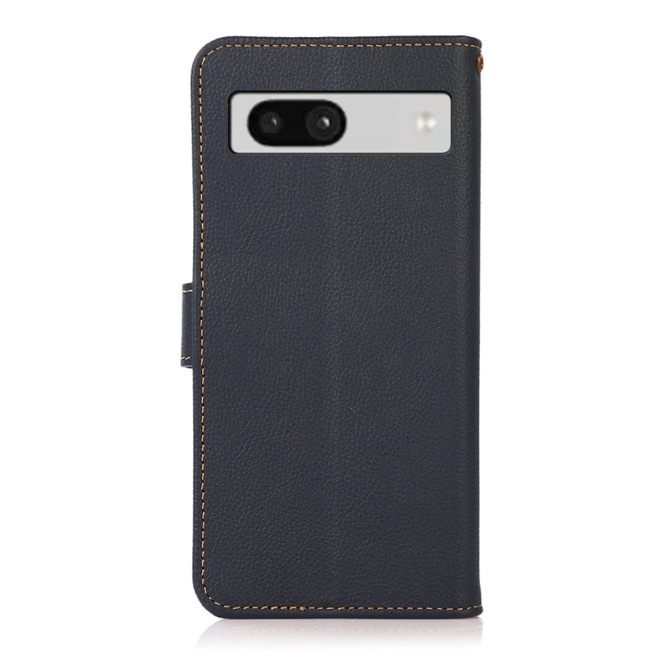 For Google Pixel 7A KHAZNEH Custer Texture RFID Genuine Leather Phone Case(Blue)