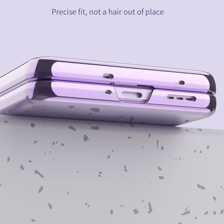 For OPPO Find N2 Flip Electroplating Frame Transparent Phone Case with Ring(Purple)