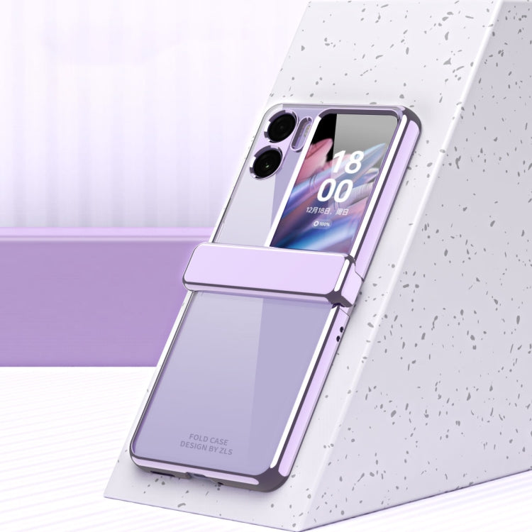 For OPPO Find N2 Flip Electroplating Frame Transparent Phone Case with Ring(Purple)