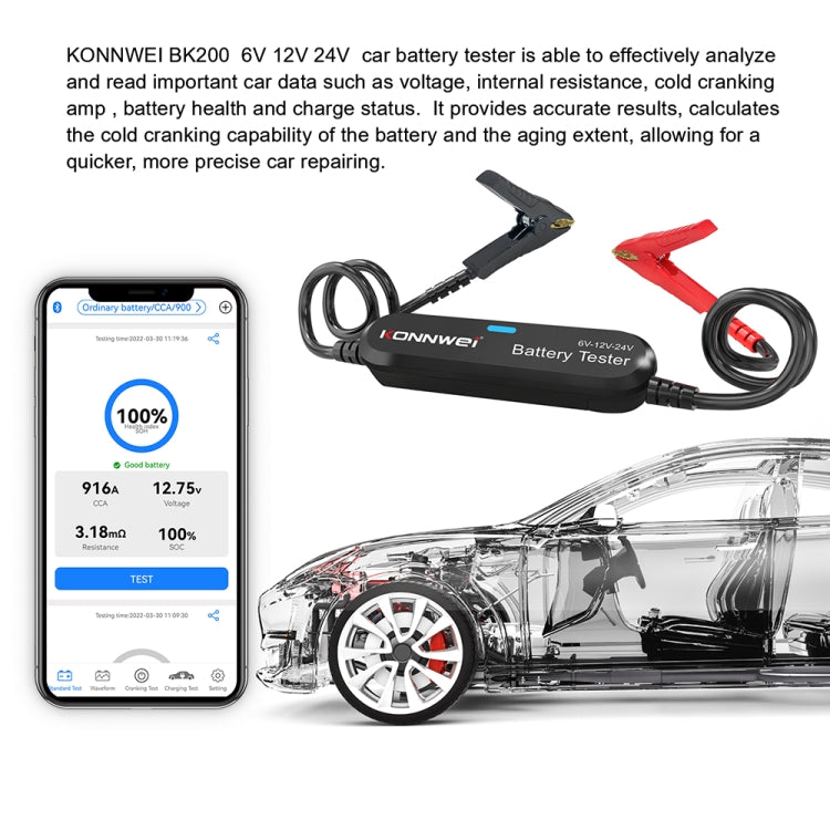 KONNWEI BK200 6V/12V/24V Car Bluetooth Battery Tester(Black) - free shipping - PMC Jewellery - Order now!