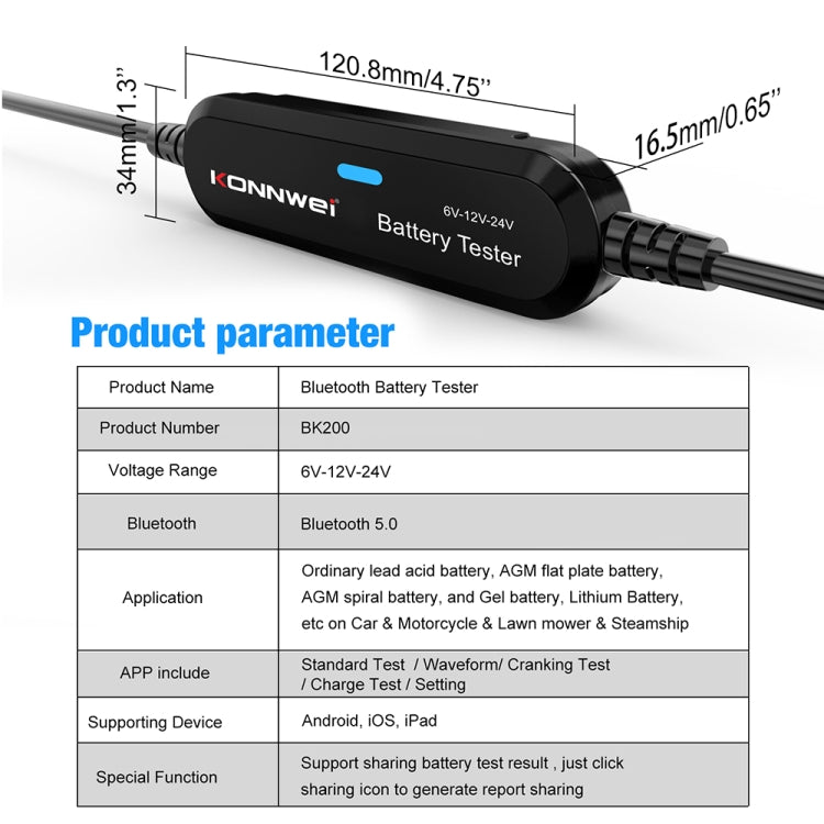 KONNWEI BK200 6V/12V/24V Car Bluetooth Battery Tester(Black) - free shipping - PMC Jewellery - Order now!