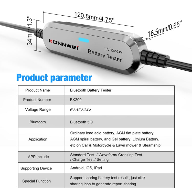 KONNWEI BK200 6V/12V/24V Car Bluetooth Battery Tester(Silver) - Electronic Test by KONNWEI | Online Shopping South Africa | PMC Jewellery | Buy Now Pay Later Mobicred