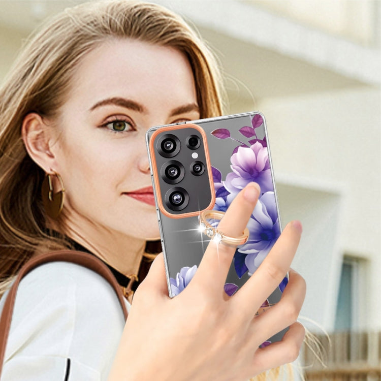 For Samsung Galaxy S25 Ultra 5G Flowers and Plants Series IMD TPU Phone Case with Ring Holder(Purple Begonia) - Galaxy S25 Ultra 5G Cases by PMC TechLife | Online Shopping South Africa | PMC TechLife | Buy Now Pay Later Mobicred