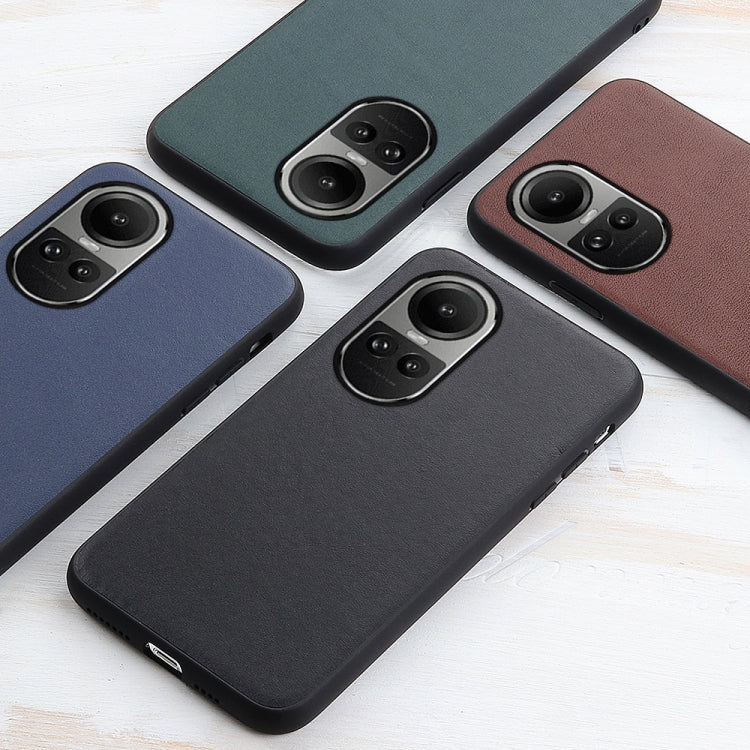 For OPPO Reno10 Global / 10 Pro Global Lambskin Texture Genuine Leather Phone Case(Brown) - OPPO Cases by PMC TechLife | Online Shopping South Africa | PMC TechLife | Buy Now Pay Later Mobicred