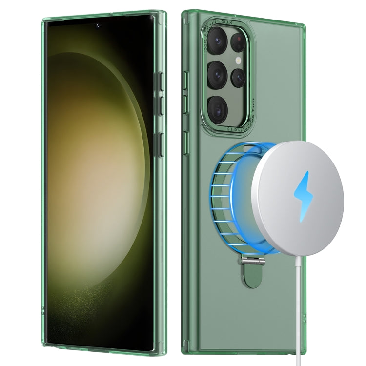 For Samsung Galaxy S22 Ultra 5G LK 3 in 1 MagSafe Magnetic Holder Phone Case(Green)