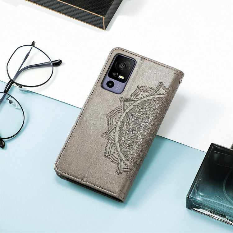 For TCL 40R Mandala Flower Embossed Leather Phone Case(Grey) - More Brand by PMC TechLife | Online Shopping South Africa | PMC TechLife | Buy Now Pay Later Mobicred