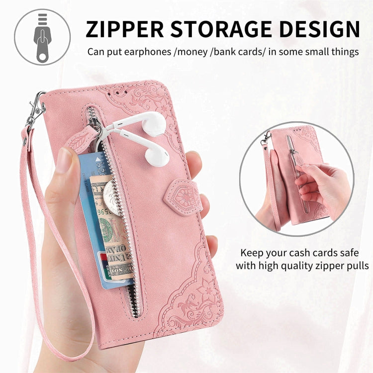 For Blackview A85 Embossed Flower Zipper Leather Phone Case(Red)