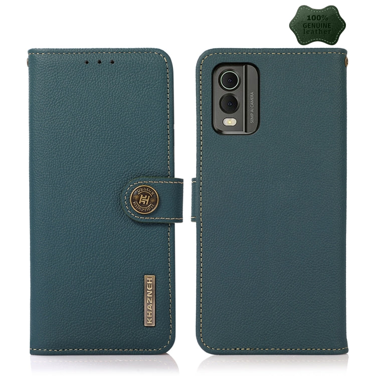 For Nokia C32 KHAZNEH Custer Genuine Leather RFID Phone Case(Green)