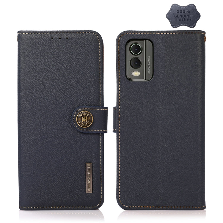 For Nokia C32 KHAZNEH Custer Genuine Leather RFID Phone Case(Blue)