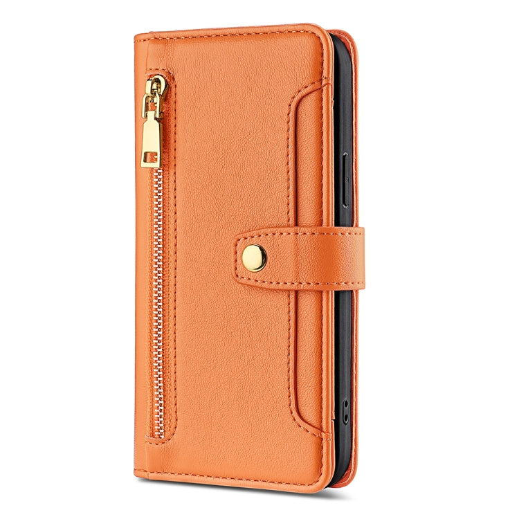 For Rakuten Big S Sheep Texture Cross-body Zipper Wallet Leather Phone Case(Orange)