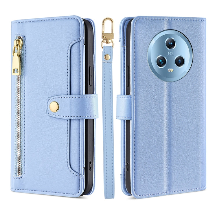 For Honor Magic5 Sheep Texture Cross-body Zipper Wallet Leather Phone Case(Blue)