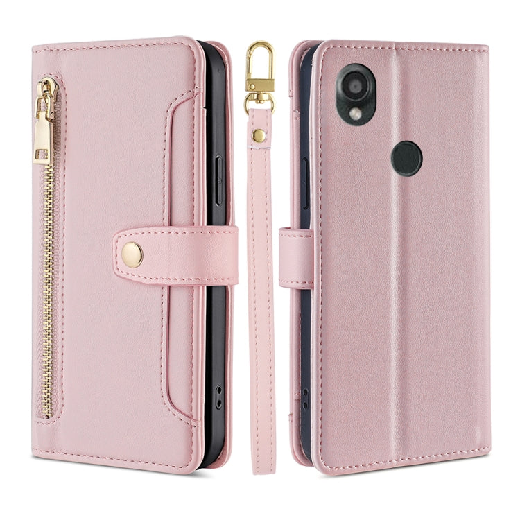 For Kyocera Digno SX3-KYG02 Sheep Texture Cross-body Zipper Wallet Leather Phone Case(Pink)