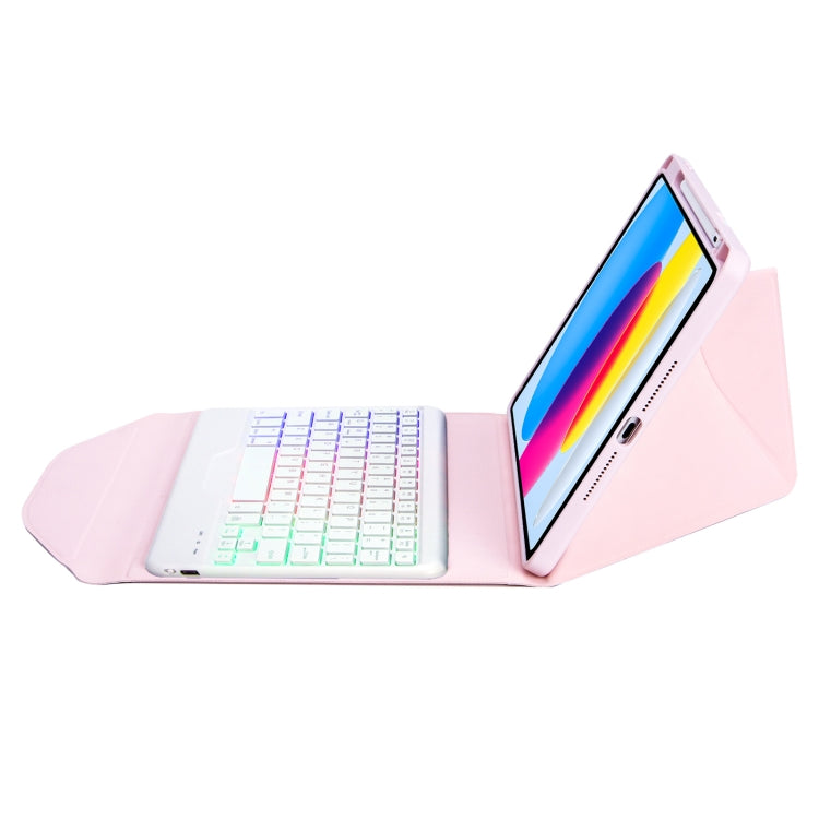 Z10BS For iPad 10th Gen 10.9 2022 / 11 2025 Pen Slot Backlight Bluetooth Keyboard Leather Tablet Case(Pink)