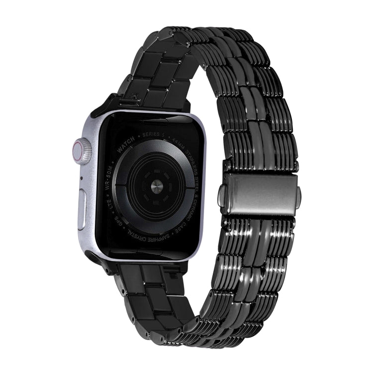 3-Beads Stripe Metal Watch Band For Apple Watch SE 2023 44mm(Black)