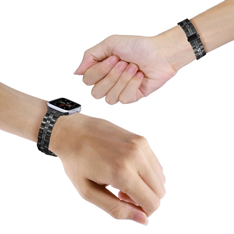 3-Beads Stripe Metal Watch Band For Apple Watch Series 10 42mm(Black)