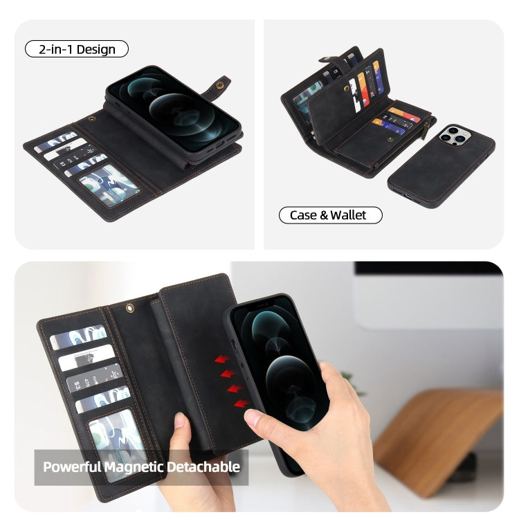 For iPhone 12 Pro Max Zipper Wallet Detachable MagSafe Leather Phone Case(Black) - iPhone 12 Pro Max Cases by PMC TechLife | Online Shopping South Africa | PMC TechLife