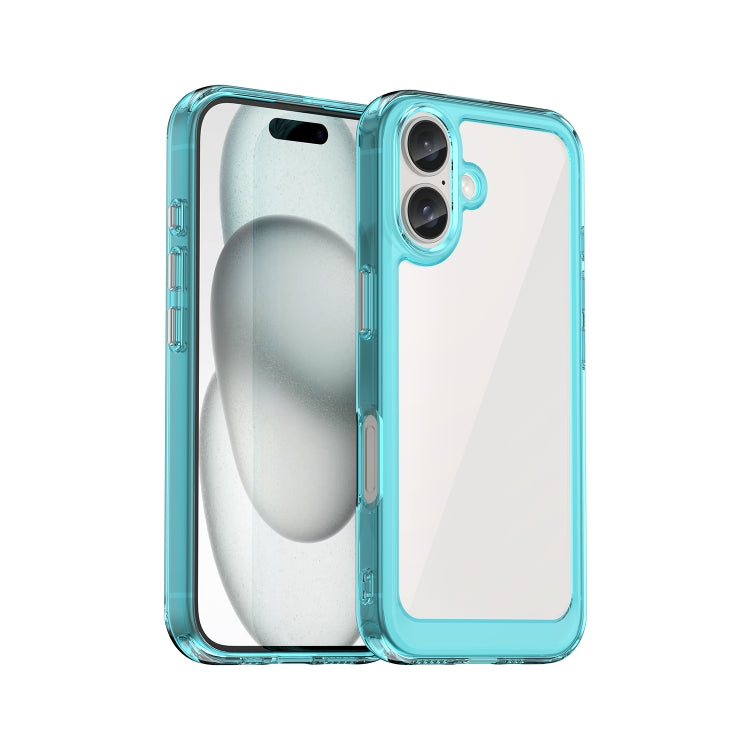 For iPhone 16 Colorful Series Acrylic + TPU Phone Case(Transparent Blue)