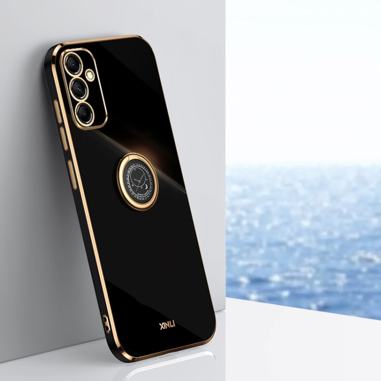 For Samsung Galaxy A55 XINLI Straight Edge 6D Electroplate TPU Phone Case with Ring Holder(Black)