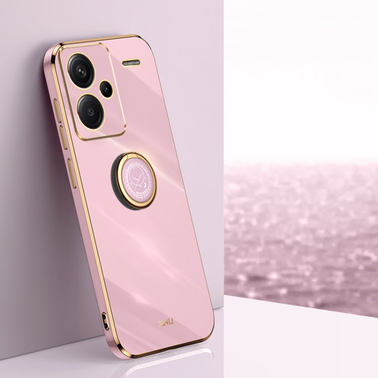 For Xiaomi Redmi Note 13 Pro+ XINLI Straight Edge 6D Electroplate TPU Phone Case with Ring Holder(Cherry Purple)