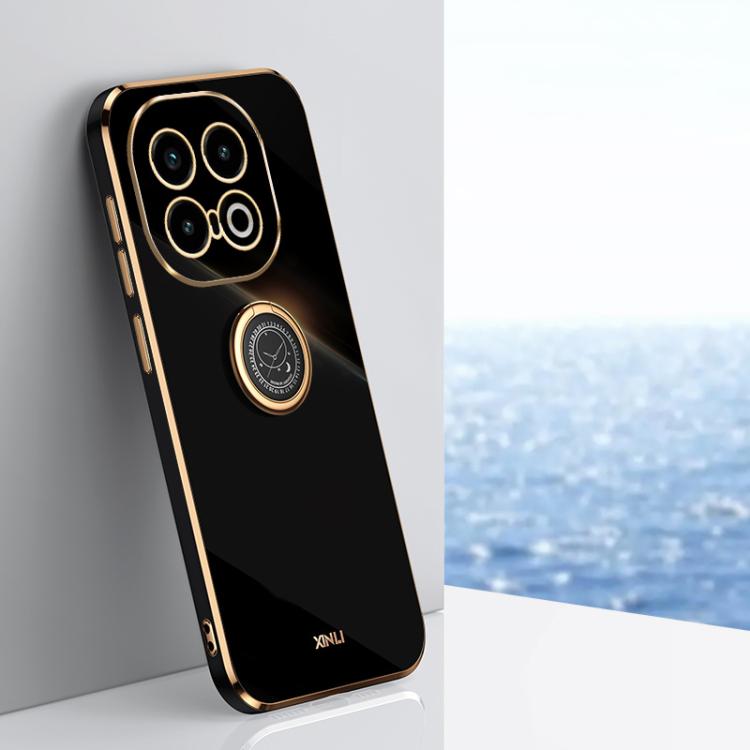 For vivo iQOO 13 XINLI Straight Edge 6D Electroplate TPU Phone Case with Ring Holder(Black) - free shipping - PMC Jewellery - Order now!