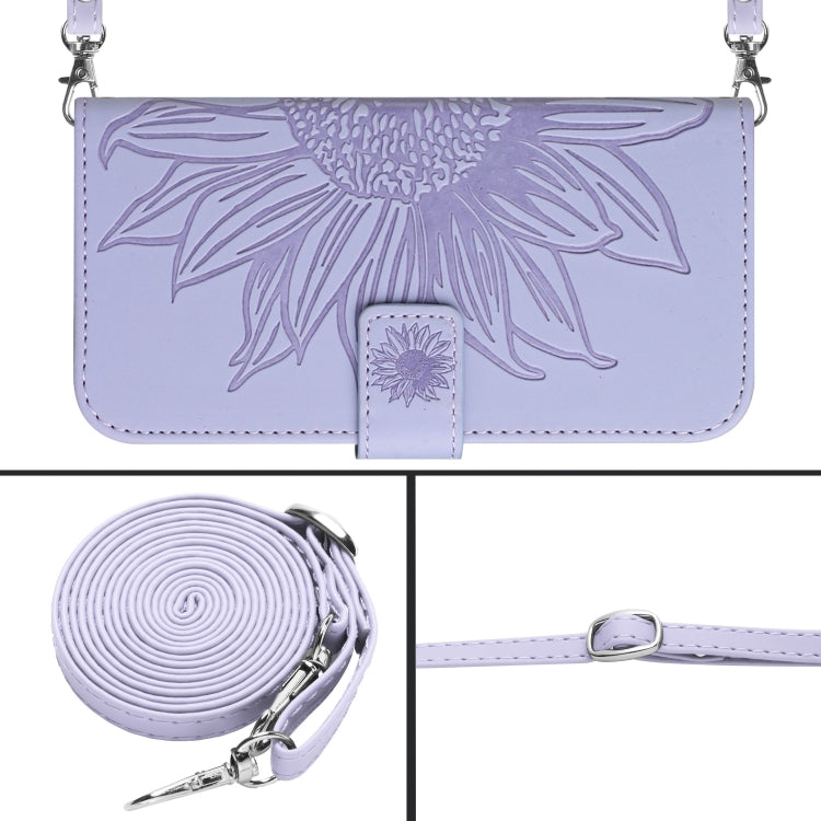 For Xiaomi Redmi 12 5G Skin Feel Sun Flower Embossed Flip Leather Phone Case with Lanyard(Purple)