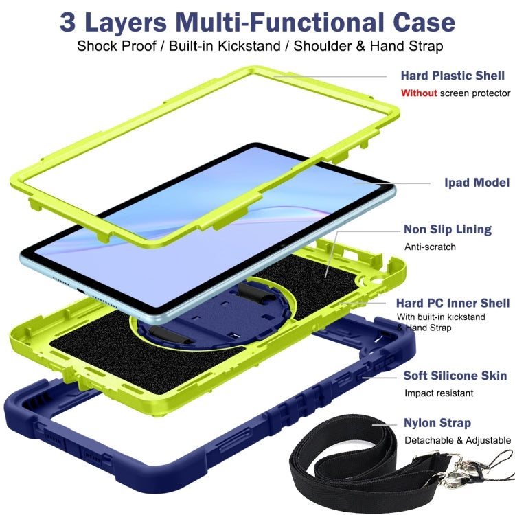 For Huawei MatePad SE 10.4 360 Degree Rotation PC Contrast Silicone Tablet Case(Navy Blue + Yellow Green)