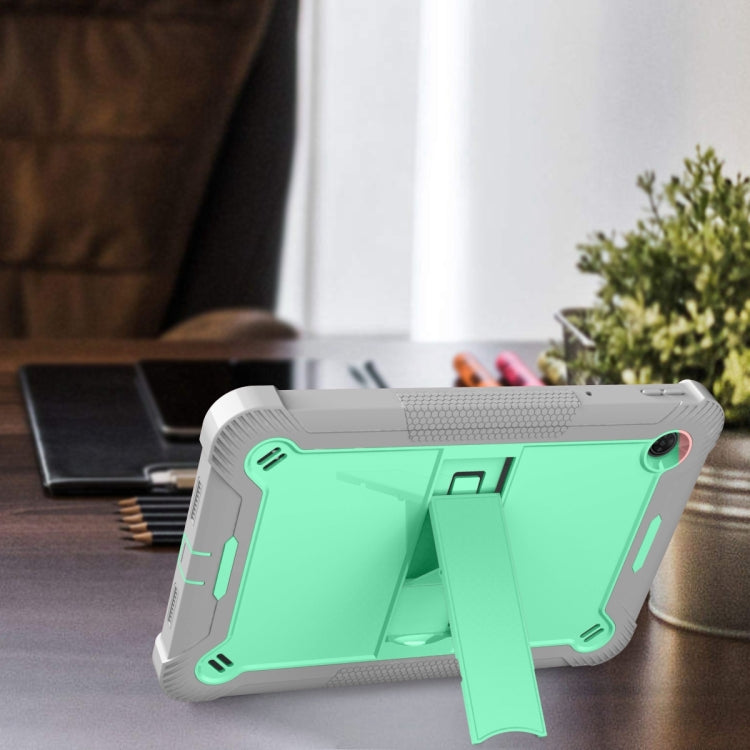 For TCL Tab 10 5G Shockproof Silicone Hybrid PC Tablet Case with Holder(Mint Green + Grey)