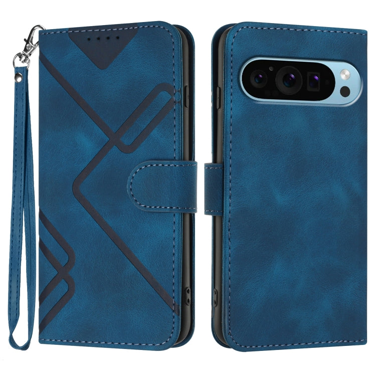 For Google Pixel 9 Line Pattern Skin Feel Leather Phone Case(Royal Blue)