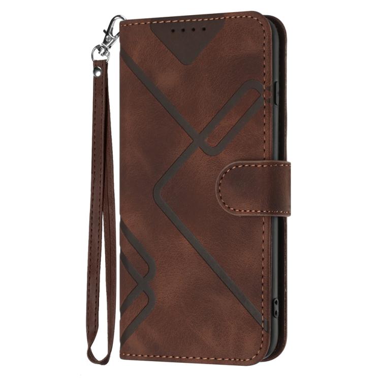 For iPhone 17 Pro Line Pattern Skin Feel Leather Phone Case(Coffee)