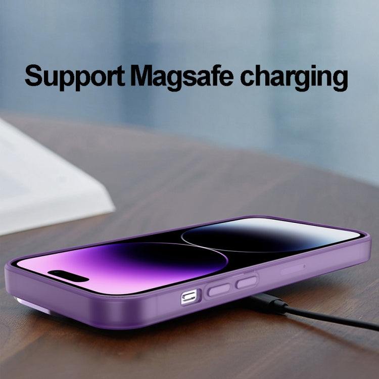 For iPhone 15 Pro Max Invisible Lens Bracket Matte Transparent MagSafe Phone Case(Pink)