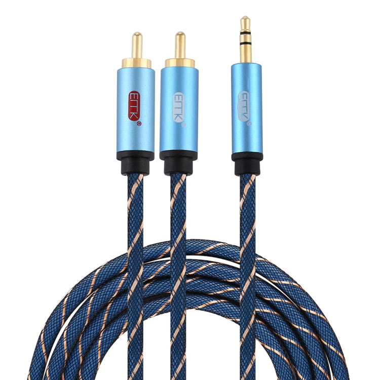 EMK 3.5mm Jack Male to 2 x RCA Male Gold Plated Connector Speaker Audio Cable, Cable Length:2m(Dark Blue)